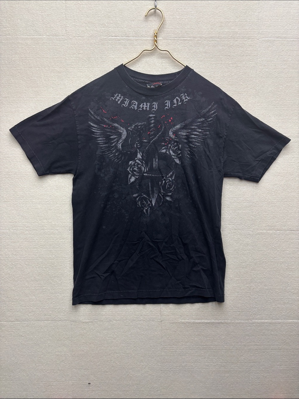 Miami Ink large Black Graphic Short-Sleeve Men's Shirt - Winged Rose Design